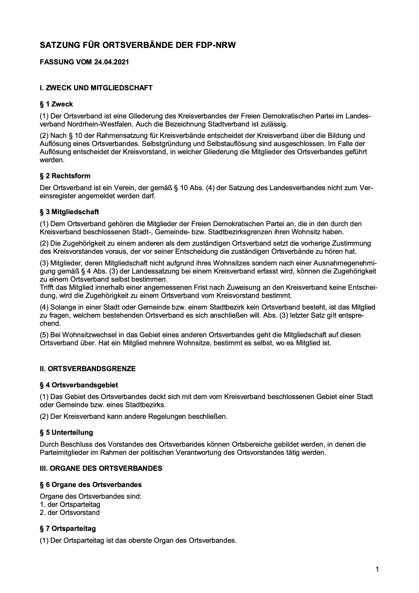 Satzung Ortsverbände